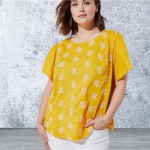 LOFT Yellow Embroidered Top